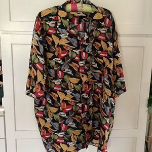 Oleg Cassini Silks Womens Sz XL Button Down Shirt Hats 100% Silk Vintage 90s